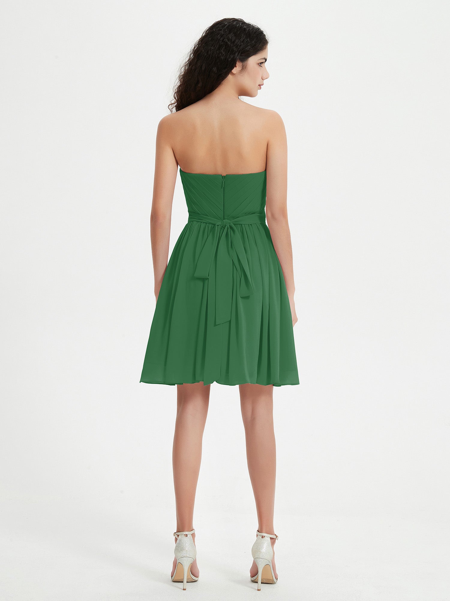 Strapless Chiffon Short Dresses with Bow Emerald
